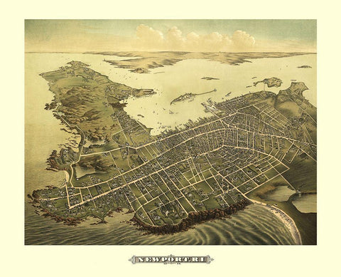 Newport Rhode Island - Galt 1878 Black Ornate Wood Framed Art Print with Double Matting by Galt