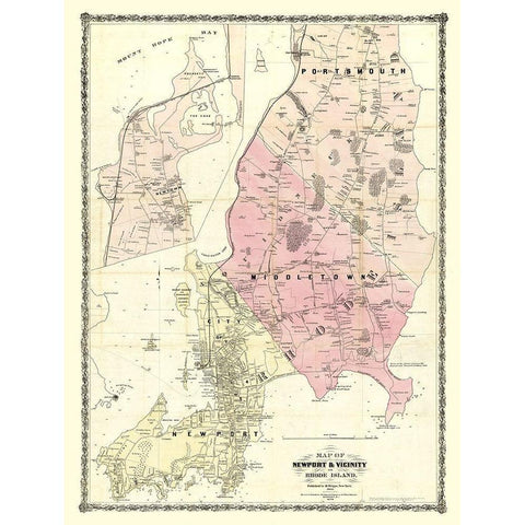 Newport Rhode Island - Dripps 1870  White Modern Wood Framed Art Print by Dripps