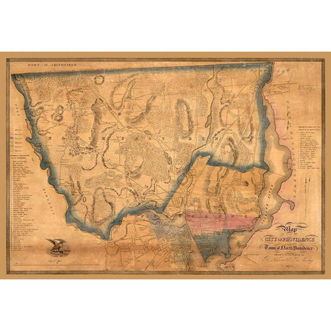 North Providence Rhode Island - Cushing 1835  Gold Ornate Wood Framed Art Print with Double Matting by Cushing
