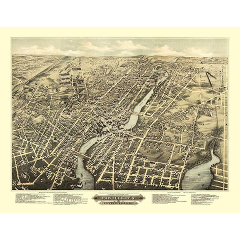 Pawtucket Central Falls Rhode Island - Vogt 1877 Gold Ornate Wood Framed Art Print with Double Matting by Vogt