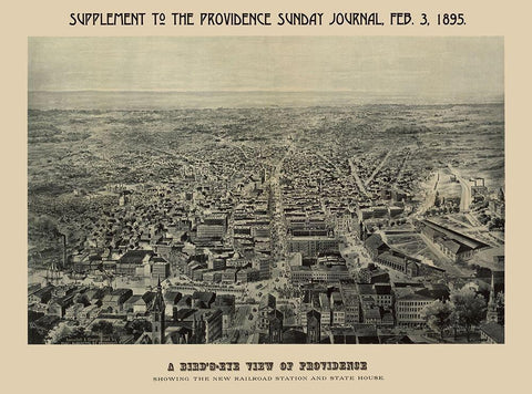 Providence Rhode Island - Chapin 1895 Black Ornate Wood Framed Art Print with Double Matting by Chapin