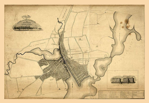 Providence Rhode Island - Anthony 1823  Black Ornate Wood Framed Art Print with Double Matting by Anthony