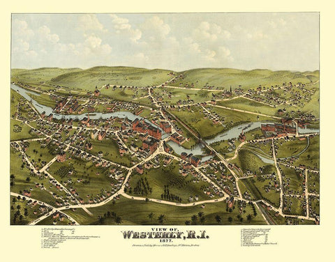 Westerly Rhode Island - Bailey 1877 Black Ornate Wood Framed Art Print with Double Matting by Bailey