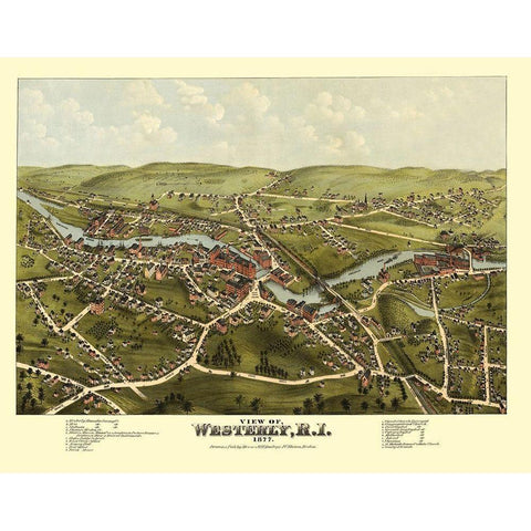 Westerly Rhode Island - Bailey 1877 Black Modern Wood Framed Art Print with Double Matting by Bailey