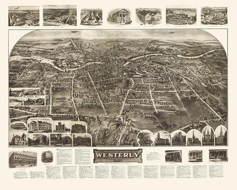 Westerly Rhode Island - Hughes 1911 Black Ornate Wood Framed Art Print with Double Matting by Hughes