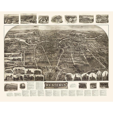Westerly Rhode Island - Hughes 1911 Black Modern Wood Framed Art Print with Double Matting by Hughes