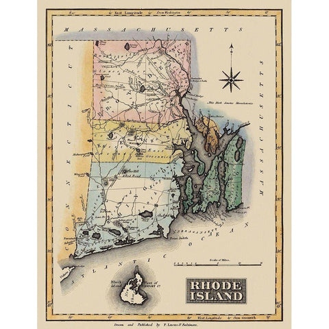 Rhode Island - Lucas 1823 Black Modern Wood Framed Art Print by Lucas
