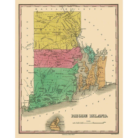 Rhode Island - Finley 1831 Gold Ornate Wood Framed Art Print with Double Matting by Finley