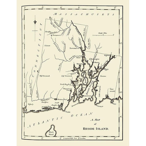 Rhode Island - Stockdale 1794 Gold Ornate Wood Framed Art Print with Double Matting by Stockdale