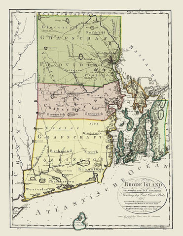 Rhode Island - Bohn 1797 Black Ornate Wood Framed Art Print with Double Matting by Bohn
