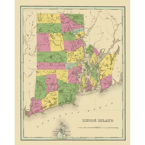Rhode Island - Strong 1841 Black Modern Wood Framed Art Print with Double Matting by Strong