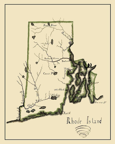 Rhode Island - Henshaw 1828 Black Ornate Wood Framed Art Print with Double Matting by Henshaw