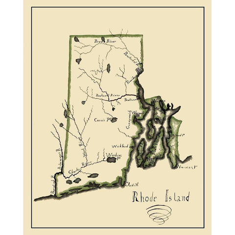 Rhode Island - Henshaw 1828 Black Modern Wood Framed Art Print with Double Matting by Henshaw