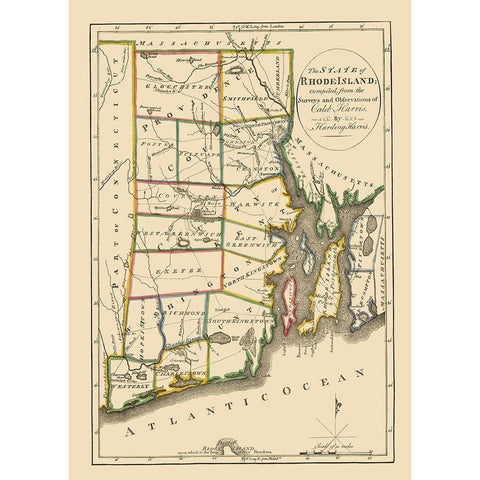 Rhode Island - Carey 1814 Gold Ornate Wood Framed Art Print with Double Matting by Carey