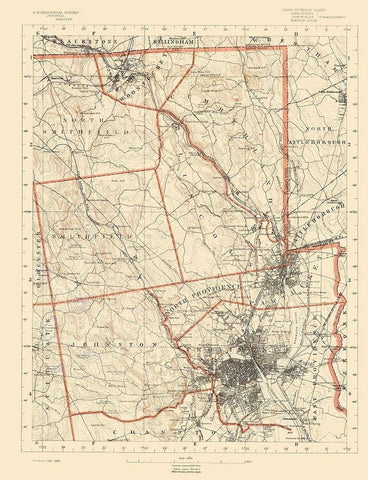 Rhode Island 1 of 10 Sheet - USGS 1891 White Modern Wood Framed Art Print with Double Matting by USGS