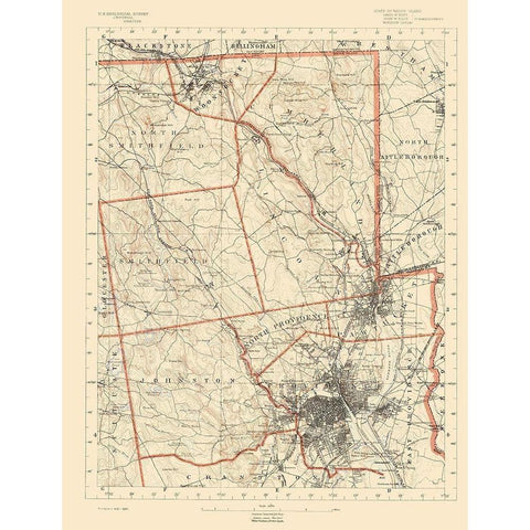 Rhode Island 1 of 10 Sheet - USGS 1891 Gold Ornate Wood Framed Art Print with Double Matting by USGS