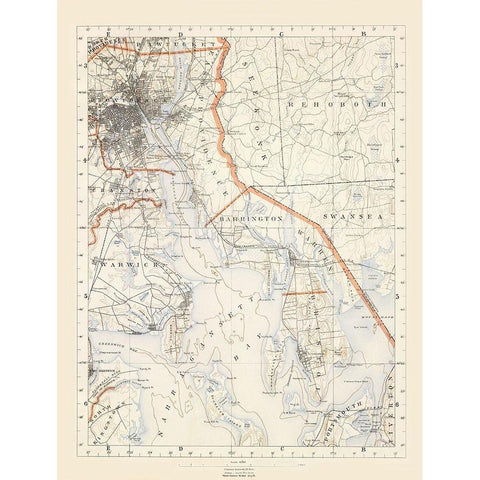 Rhode Island 3 of 10 Sheet - USGS 1891 Black Modern Wood Framed Art Print with Double Matting by USGS