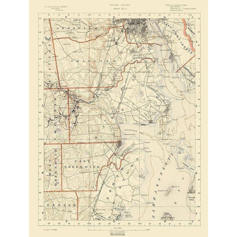 Rhode Island 4 of 10 Sheet - USGS 1891 Black Modern Wood Framed Art Print with Double Matting by USGS