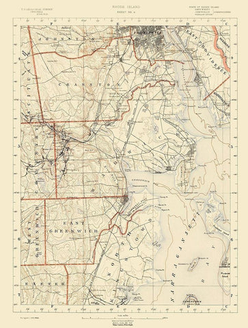 Rhode Island 4 of 10 Sheet - USGS 1891 White Modern Wood Framed Art Print with Double Matting by USGS