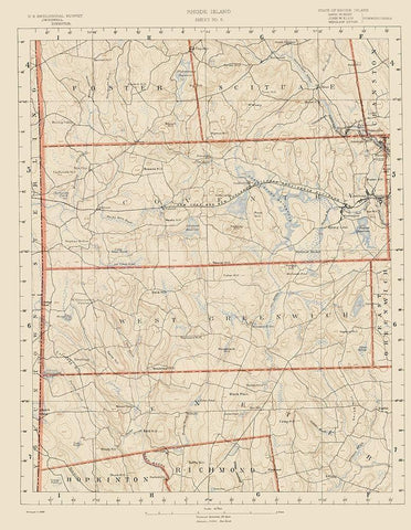 Rhode Island 5 of 10 Sheet - USGS 1891 White Modern Wood Framed Art Print with Double Matting by USGS