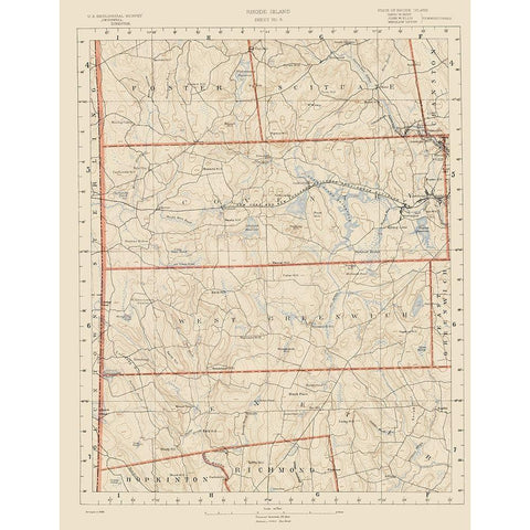 Rhode Island 5 of 10 Sheet - USGS 1891 White Modern Wood Framed Art Print by USGS