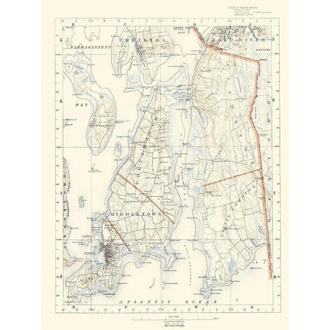 Rhode Island 6 of 10 Sheet - USGS 1891 White Modern Wood Framed Art Print by USGS