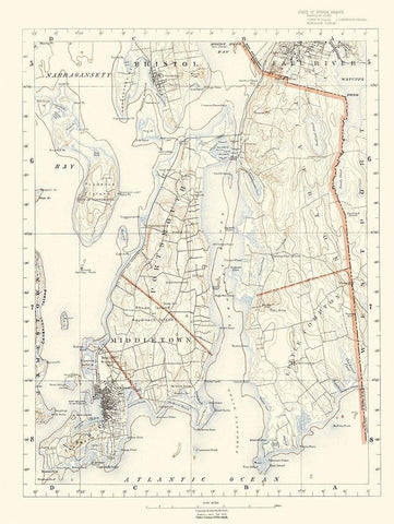 Rhode Island 6 of 10 Sheet - USGS 1891 White Modern Wood Framed Art Print with Double Matting by USGS