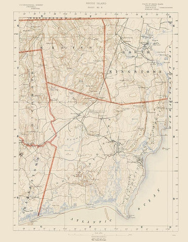 Rhode Island 8 of 10 Sheet - USGS 1891 Black Ornate Wood Framed Art Print with Double Matting by USGS