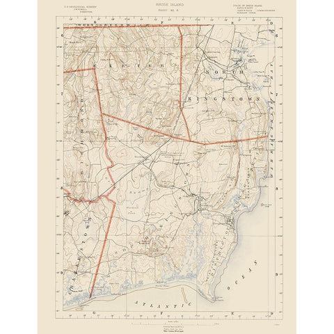 Rhode Island 8 of 10 Sheet - USGS 1891 Gold Ornate Wood Framed Art Print with Double Matting by USGS