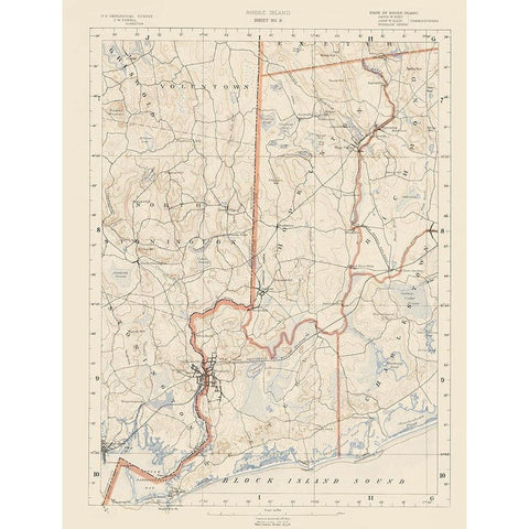 Rhode Island 9 of 10 Sheet - USGS 1891 White Modern Wood Framed Art Print by USGS