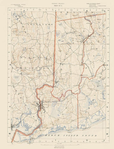 Rhode Island 9 of 10 Sheet - USGS 1891 White Modern Wood Framed Art Print with Double Matting by USGS