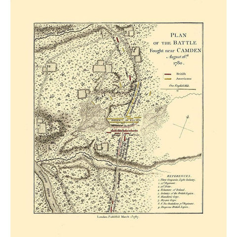 Camden South Carolina - Faden 1787  Black Modern Wood Framed Art Print with Double Matting by Faden