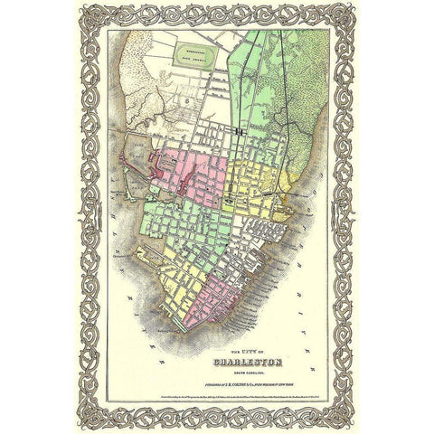 Charleston South Carolina - Colton 1855 Gold Ornate Wood Framed Art Print with Double Matting by Colton