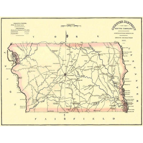 Chester South Carolina Landowner - Mills 1825 Black Modern Wood Framed Art Print by Mills