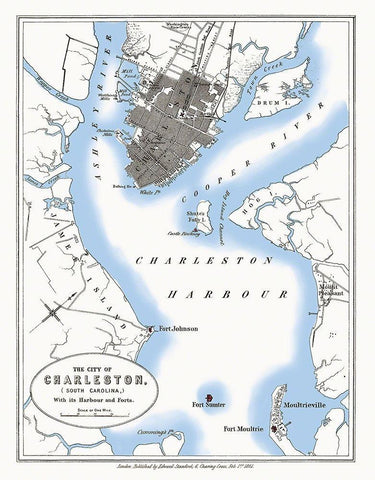 Charleston South Carolina - Stanford 1861 Black Ornate Wood Framed Art Print with Double Matting by Stanford