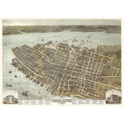 Charleston South Carolina - Drie 1872 Black Modern Wood Framed Art Print with Double Matting by Drie