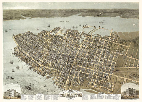 Charleston South Carolina - Drie 1872 Black Ornate Wood Framed Art Print with Double Matting by Drie