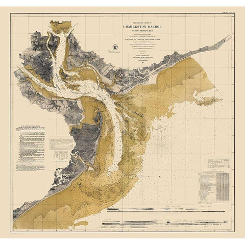 Charleston Harbor - Ricketts 1864 Gold Ornate Wood Framed Art Print with Double Matting by Ricketts
