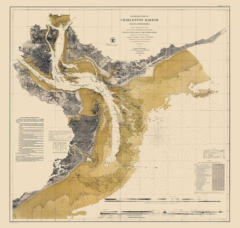 Charleston Harbor - Ricketts 1864 Black Ornate Wood Framed Art Print with Double Matting by Ricketts