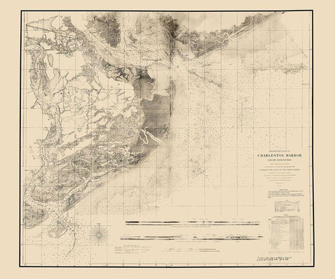 Charleston Harbor - USCS 1858 Black Ornate Wood Framed Art Print with Double Matting by USCS