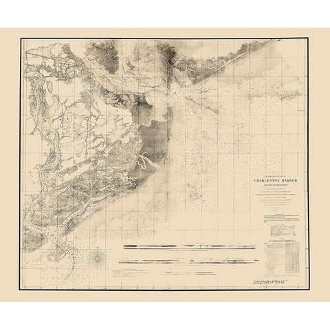 Charleston Harbor - USCS 1858 Black Modern Wood Framed Art Print with Double Matting by USCS