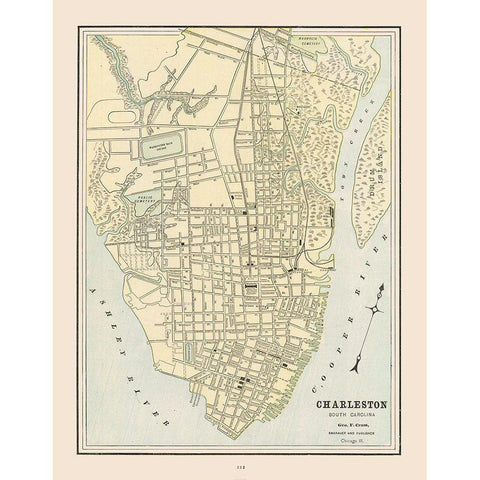 Charleston  South Carolina - Cram 1892 White Modern Wood Framed Art Print by Cram