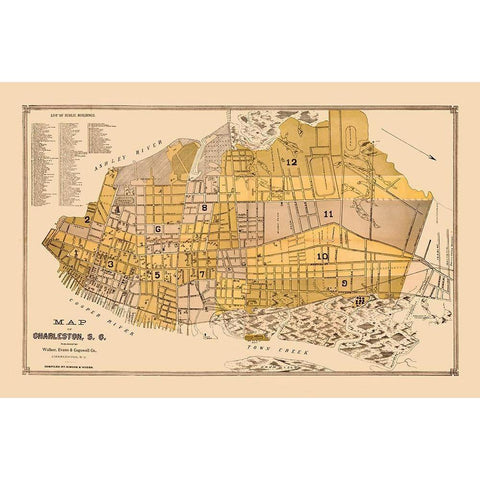 Charleston South Carolina - Cogswell 1891  Gold Ornate Wood Framed Art Print with Double Matting by Cogswell