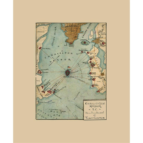 Charleston Harbor South Carolina -1861 White Modern Wood Framed Art Print by Unknown
