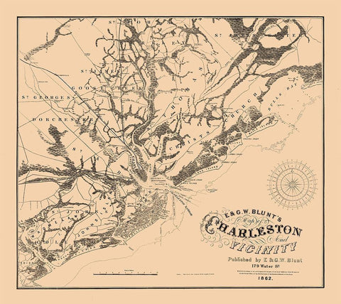 Charleston South Carolina - Blunt 1862  Black Ornate Wood Framed Art Print with Double Matting by Blunt
