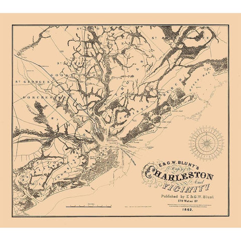 Charleston South Carolina - Blunt 1862  Black Modern Wood Framed Art Print by Blunt