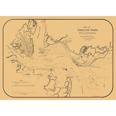 Charleston Harbor South Carolina - Elliot 1861  Black Modern Wood Framed Art Print by Elliot