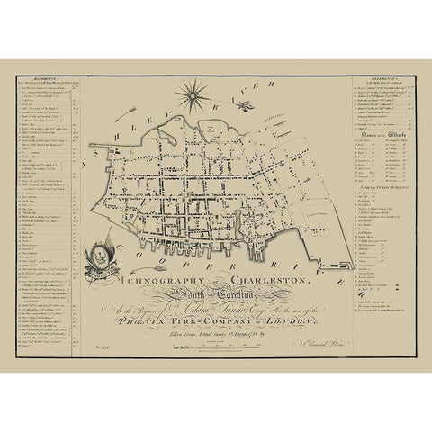 Charleston South Carolina - Petrie 1790  Black Modern Wood Framed Art Print by Petrie