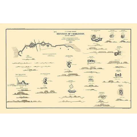 Charleston Coastal Defences - Willenbucher 1865  White Modern Wood Framed Art Print by Willenbucher