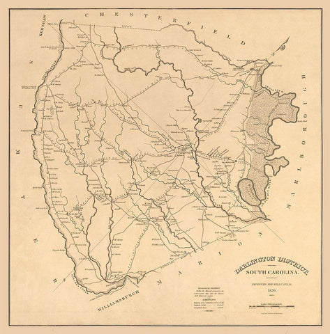Darlington County South Carolina - Tanner 1825  Black Ornate Wood Framed Art Print with Double Matting by Tanner